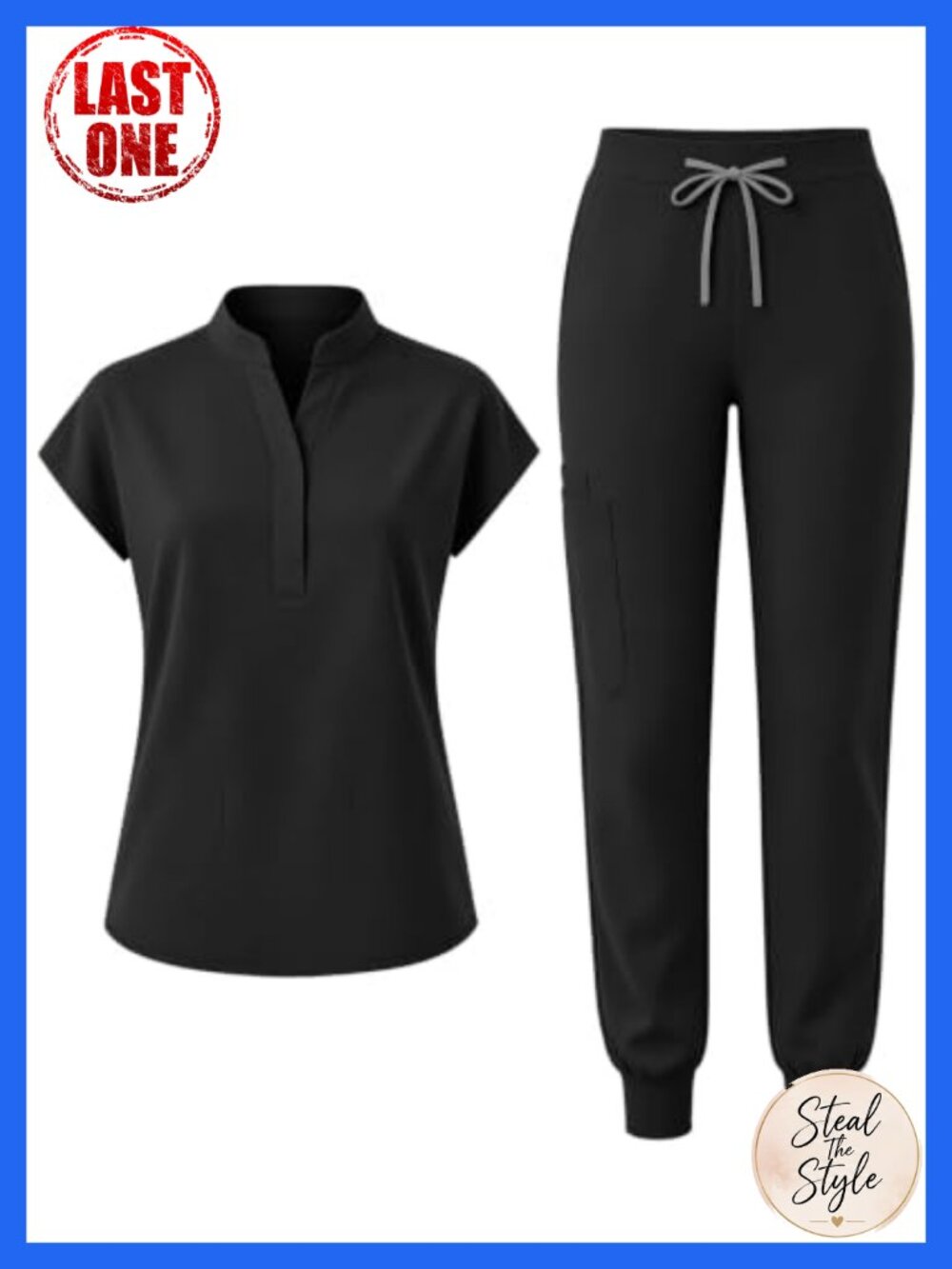 Women's Medical Scrub Set Sleeveless Stand Collar Top Jogger Pants 8 Pockets